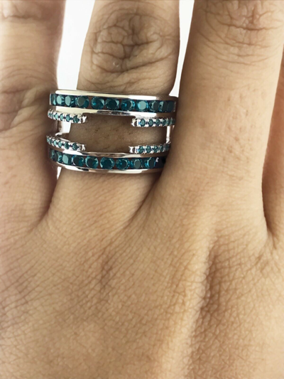 Pre-owned Halojeweler 14k Gold 1.25 Ct Real Blue Diamond Engagement & Wedding Enhancer Wrap Band Ring