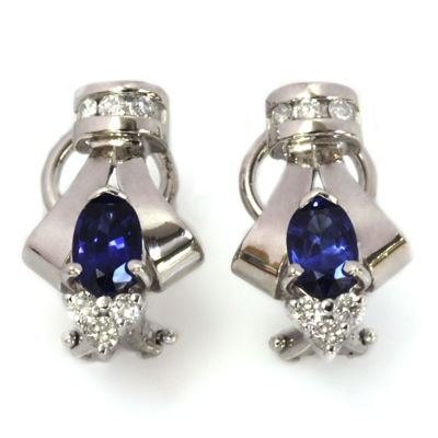 Pre-owned Jewelry By Arsa 1.2 Ctw Natural Blue Ceylon Sapphire Diamond 14k White Gold Omega Earrings 20 Mm In G-h