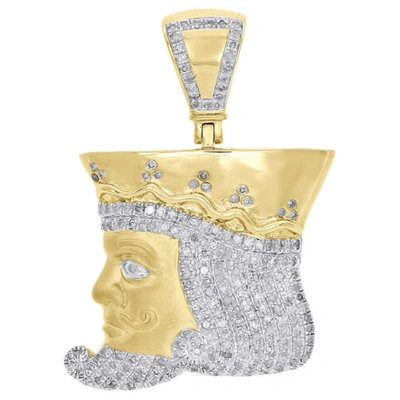 Pre-owned Jfl Diamonds & Timepieces 10k Yellow Gold Real Diamond Poker King Card Face 1.60" Mens Pave Charm 0.95 Ct. In White