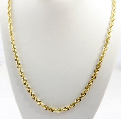 Pre-owned Gd Diamond 4.00mm 22" 29.00gm 14k Gold Solid Yellow Men's Diamond Cut Rope Chain Necklace