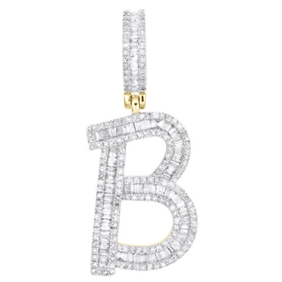 Pre-owned Jfl Diamonds & Timepieces 10k Yellow Gold Baguette Diamond Script Initial B Pendant 1.5" Letter Charm 1 Ct In White