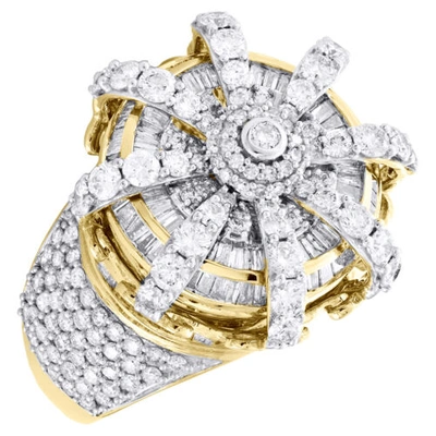 Pre-owned Jfl Diamonds & Timepieces 10k Yellow Gold Round & Baguette Diamond Crown Royalty Hat Pinky Ring 6.50 Ct. In White