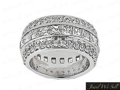 Pre-owned Jewelwesell 3.90ct Princess Round Diamond 3row Eternity Wedding Band Ring 14k White Gold Si2 In I