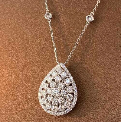 Pre-owned Morris 3.55 Carat All Natural Diamond Necklace Pendant 14k White Gold Si 18'' Chain