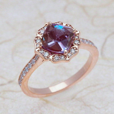 Pre-owned Patrick's Design 1.35ct Floral 6x6mm Alexandrite & Diamond Engagement Ring 14k Rose Gold Pd401 In Purple