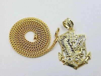Pre-owned G&d Men's 10k Yellow Gold 24 Inch Franco Chain With American Eagle Anchor Charm Real
