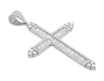 Pre-owned Jewelry Unlimited Mens Real Baguette Diamonds 2 4/5ct Latin Cross Pendant 10k White Gold 2.5" In G-h