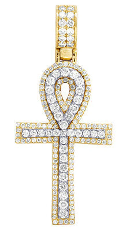 Pre-owned Jewelry Unlimited Unisex Real Diamond Egyptian Ankh Cross Pendant 10k Two Tone Yellow Gold 2 1/4ct In G-h