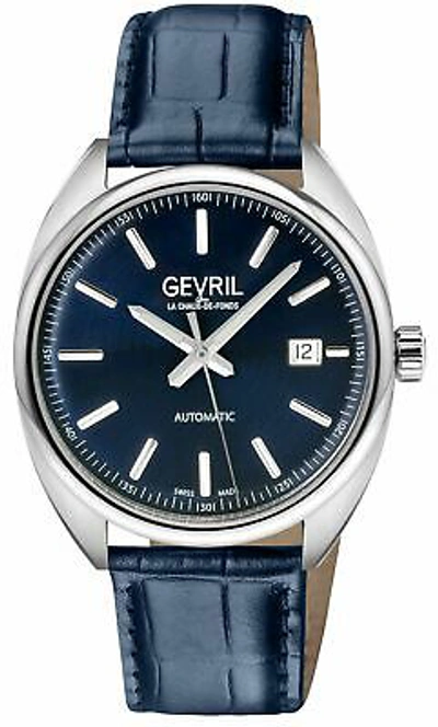 Pre-owned Gevril Men 48701a Five Points Swiss Automatic Exhibition Case Back Leather Watch