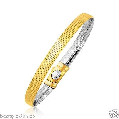 Pre-owned Bestgoldshop 6mm Domed Omega Bracelet Chain Necklace Real 14k Yellow White Twotone Gold In Dark Khaki