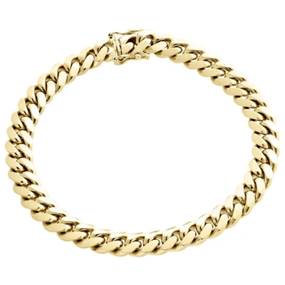 Pre-owned Jfl Diamonds & Timepieces Mens Real 10k Yellow Gold 8mm Solid Miami Cuban Link Fancy Bracelet Box Clasp 9"
