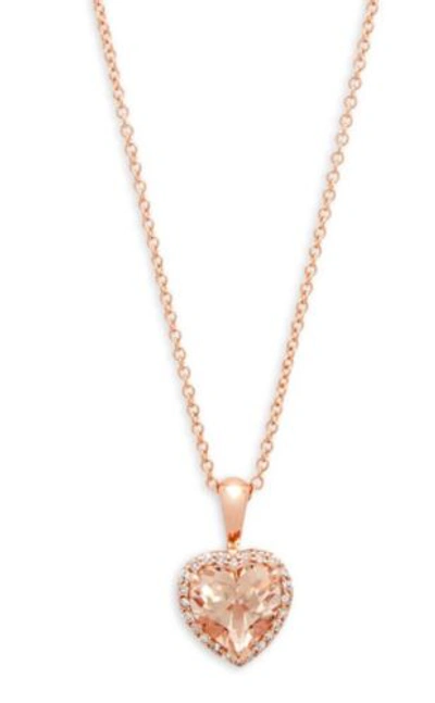 Pre-owned Effy 14k Rose Gold, Morganite & Diamond Heart Pendant Necklace/ Msrp $1,640