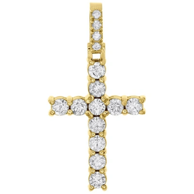 Pre-owned Jfl Diamonds & Timepieces 10k Yellow Gold Diamond Prong Set Cross Pendant 1.60" Men's Tennis Charm 2.10 Ct In White