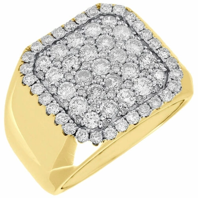 Pre-owned Jfl Diamonds & Timepieces Diamond Pinky Ring Round Cut 10k Yellow Gold Square Mens Pave Band 2.35 Ct. In White