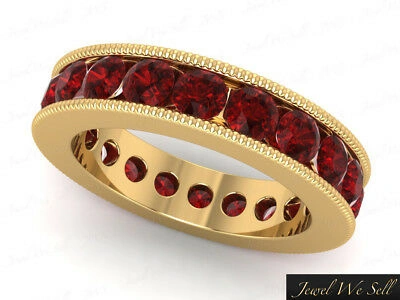 Pre-owned Jewelwesell 4.35ct Ruby Channel Set Milgrain Wedding Eternity Band Ring 10k Yellow Gold Aaa