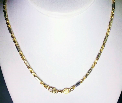 Pre-owned Gd Diamond 25.50 Gm 14k Two Tone Solid Gold Men's Figarope Milano Chain Necklace 30" 3 Mm In Multicolor