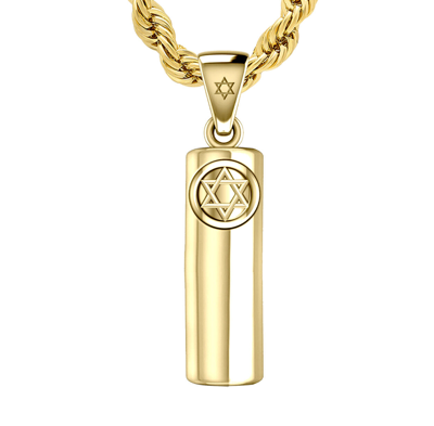 Pre-owned Us Jewels Men's 14k Yellow Gold Jewish Star Of David Mezuzah Pendant Necklace, 30mm