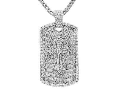 Pre-owned Jewelry Unlimited Trefoil Cross Dog Tag 6 1/2ct Real Diamond Pendant 10k White Gold 2" In G-h