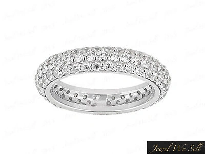 Pre-owned Jewelwesell 2.10ct Round Diamond 3row Pave Wedding Eternity Band Ring 14k White Gold Gh I1