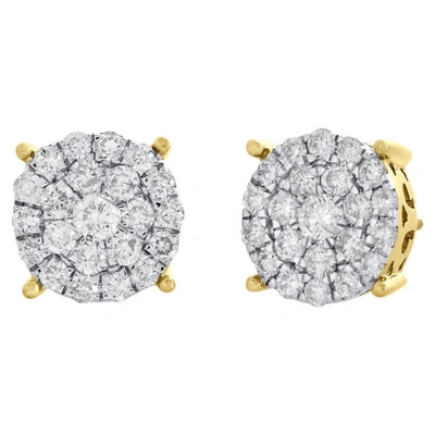 Pre-owned Jfl Diamonds & Timepieces 14k Yellow Gold Genuine Round Diamond 4 Prong Cluster Stud 12.25mm Earrings 2 Ct In White