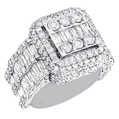 Pre-owned Jfl Diamonds & Timepieces 10k White Gold Round & Baguette Daimond 17mm Square Statement Pinky Ring 5.50 Ct