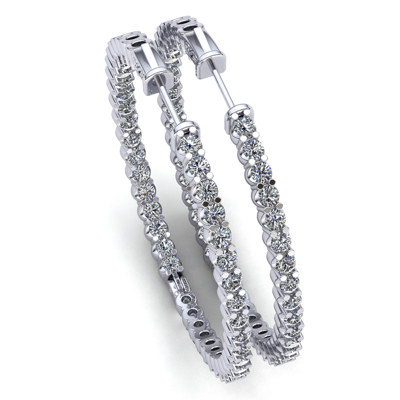 Pre-owned Jewelwesell 5ct Round Brilliant Cut Diamond Ladies Classic Hoops Earrings 14k Gold