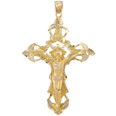 Pre-owned La Blingz Solid Gold Extra Large Cross Inri Crucifix Pendant In Yellow Gold