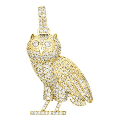 Pre-owned Jfl Diamonds & Timepieces 10k Yellow Gold Round Diamond Owl Bird Statement Pendant 1.65" Charm 2.55 Ct. In White