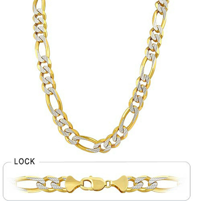 Pre-owned Gd Diamond 150 Gm 14k Two Tone Solid Gold White Pave Men's Figaro Chain 24" 12mm Necklace