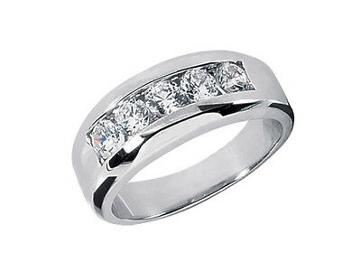 Pre-owned Jewelwesell Genuine 1.25ct Round Cut Mens Wedding Band Ring 18k White Gold I Si2 Channel Set