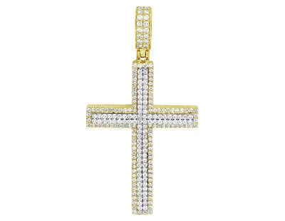 Pre-owned Jewelry Unlimited 10k Two-tone Gold Real Diamond Cross Pendant 2.75" 3 Ct