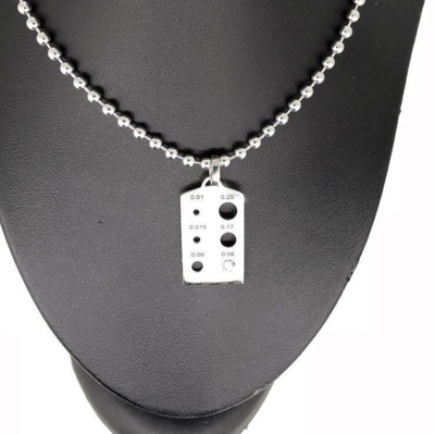 Pre-owned Kgm Diamonds Diamond Pendant Necklace 0.08 Ct Gold 14k White Dog Tag Size Measure Ball Chain In White/colorless