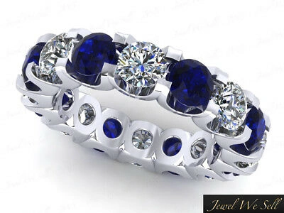 Pre-owned Jewelwesell 4.20ct Round Sapphire Diamond Shared U-prong Eternity Band Ring Platinum Si1 In G