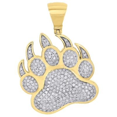 Pre-owned Jfl Diamonds & Timepieces 10k Yellow Gold Diamond Grizzly Brown Bear Paw Print Pendant 1.50" Charm 1.40 Ct In White