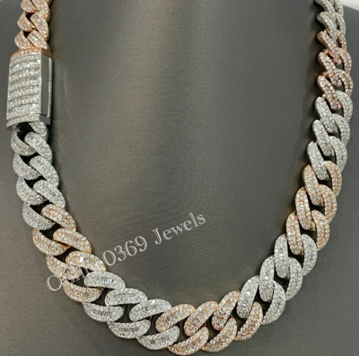 Pre-owned Online0369 12 Ct Rd Baguette Cubic Zirconia Mens Custom 20mm X 24" Long Chain Necklace In White