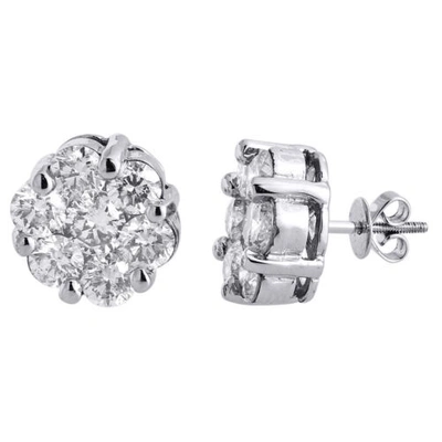 Pre-owned Jfl Diamonds & Timepieces Diamond Flower Stud Earrings 14k White Gold Mens Ladies 13mm Solitaire 5.50 Ct.