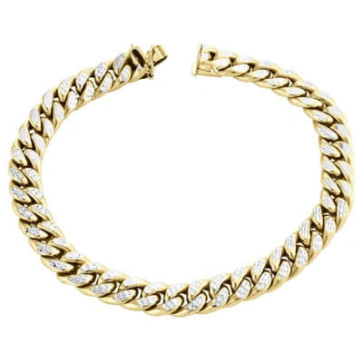Pre-owned Jfl Diamonds & Timepieces 10k Yellow Gold Mens 8.50mm Diamond Cut Hollow Miami Cuban Bracelet Box Clasp 9"