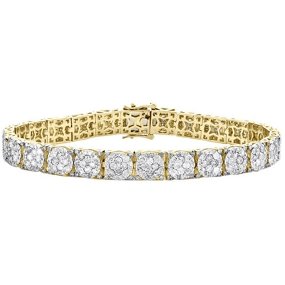 Pre-owned Jfl Diamonds & Timepieces 10k Yellow Gold Diamond 8mm Circle 4 Prong Cluster Statement Bracelet 10.17 Ct. In White