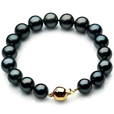 Pre-owned Pacific Pearls® 11-13mm Tahitian Diamond Pearl Bracelets Office Wear Jewelry In Black