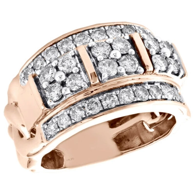 Pre-owned Jfl Diamonds & Timepieces 10k Rose Gold Round Diamond Cuban Link Statement Pinky Ring Wedding Band 2 Ct. In White