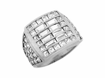 Pre-owned Jackani 10k Or 14k White Gold Cz Cluster Hip Hop Large Fancy Mens Ring