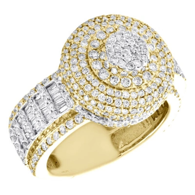 Pre-owned Jfl Diamonds & Timepieces 10k Yellow Gold Round & Baguette Diamond 16mm 3d Top Statement Pinky Ring 4 Ct. In White