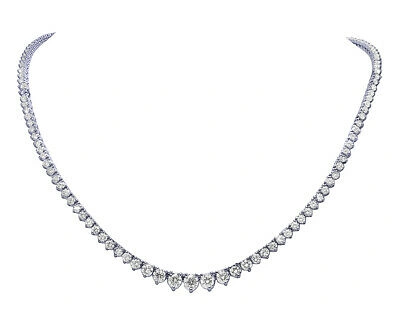 Pre-owned Jewelry Unlimited 14k White Gold Graduated Tennis 3 Prong Setting 10.2ct Real Diamond Necklace 7mm In G-h