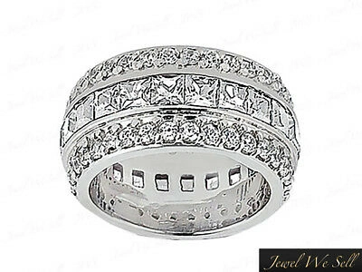 Pre-owned Jewelwesell 5.40ct Princess Round Diamond 3row Eternity Wedding Band Ring 14k White Gold Vs2