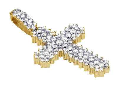 Pre-owned Jewelry Unlimited Mens 5 1/10 Real Diamond Cross Pendant Prong Set 14k Yellow Gold 2.2" In G-h