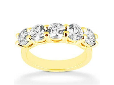 Pre-owned Jewelwesell 5stone 2ct Diamond Wedding Band Ring 10k Yellow Gold Round Cut G-h I1 Prong Set In Gh