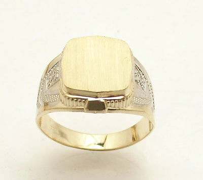 Pre-owned Bestgoldshop Size 11 Men's Engravable Signet Ring Real Solid 10k Yellow White Two-tone Gold