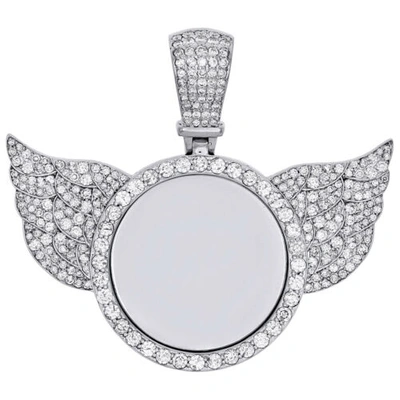 Pre-owned Jfl Diamonds & Timepieces 10k White Gold Diamond Angel Memory Photo Frame Medallion Pendant Charm 2.96 Ct.
