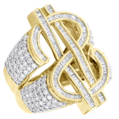 Pre-owned Jfl Diamonds & Timepieces 10k Yellow Gold Round Baguette Diamond Money Dollar Sign 31mm Pinky Ring 3.75 Ct In White