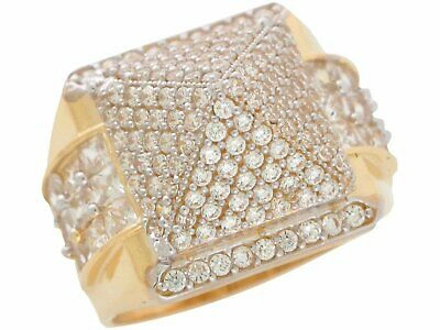 Pre-owned Jackani 10k Or 14k Two Tone Gold Dazzling White Cz Pyramid Cluster Mens Statement Ring